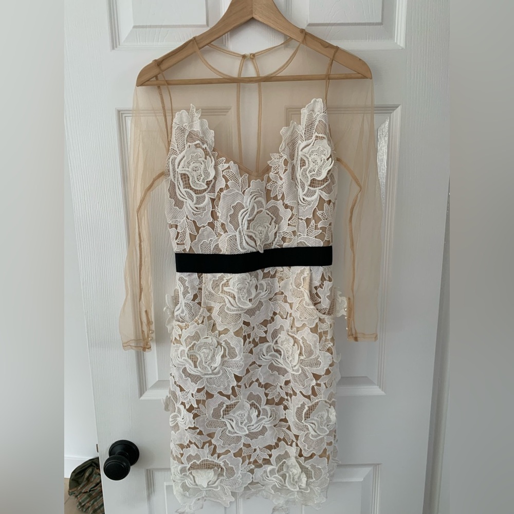 Bridal white lace dress with sheer sleeves